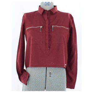 Guess Burgundy Crop Top with Zippers  XS